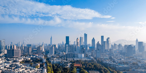 Aerial view of Chaotian Temple and city skyline in Nanjing  Jiangsu  China