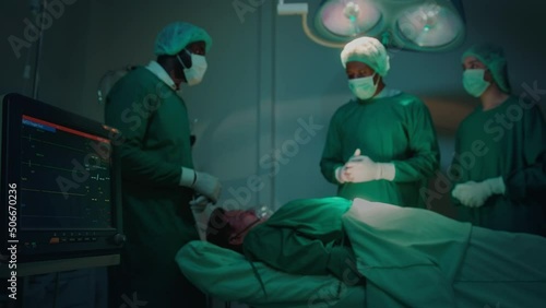 Death man patient in operating room , Professional Doctors team can't saving man life . health care concept