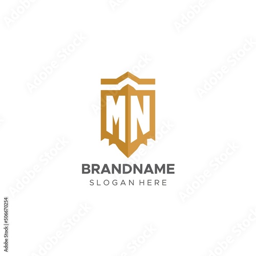Monogram MN logo with shield geometric shape, elegant luxury initial logo design