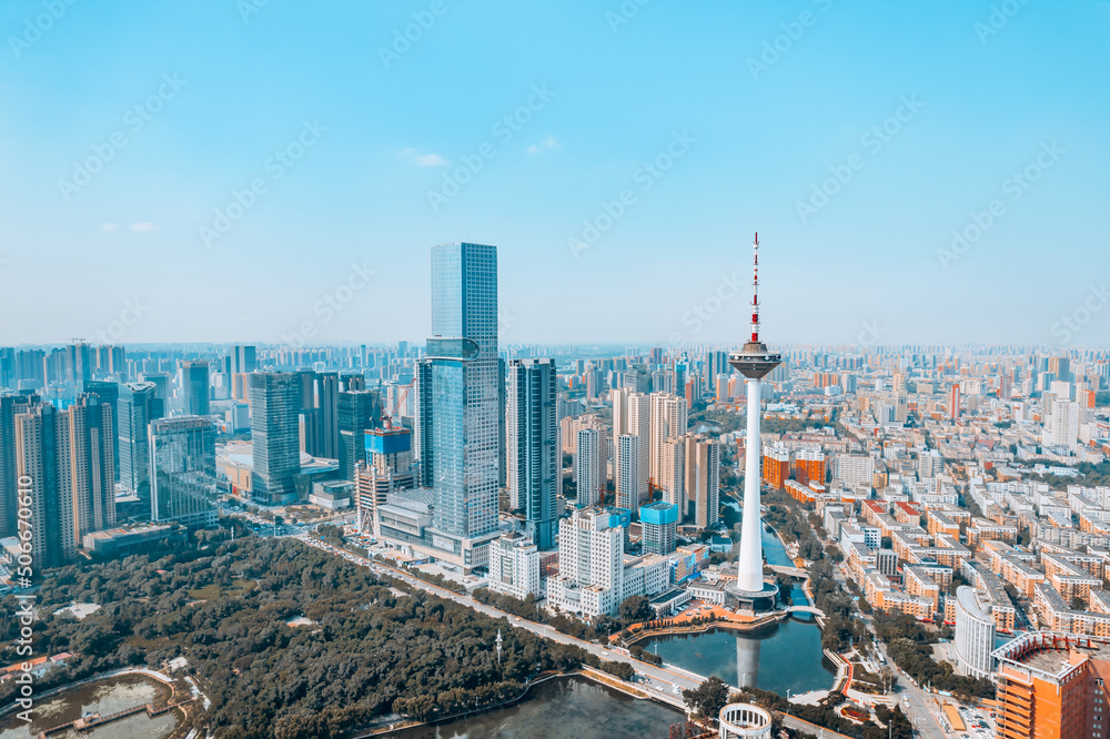 Aerial photography of city CBD of Shenyang Color TV Tower, Liaoning, China