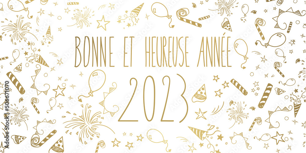 french happy new year 2023 cartoon doodles