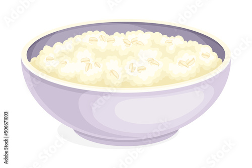 Oatmeal as Whole-grain Food with Rolled Oats in Deep Bowl Vector Illustration