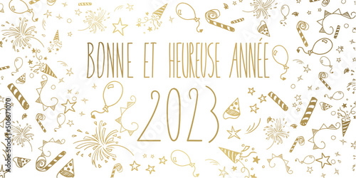 french happy new year 2023 cartoon doodles