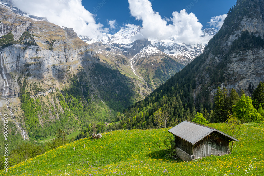 amazing view on swiss alps in Murren Lauterbrunnen in Switzerland