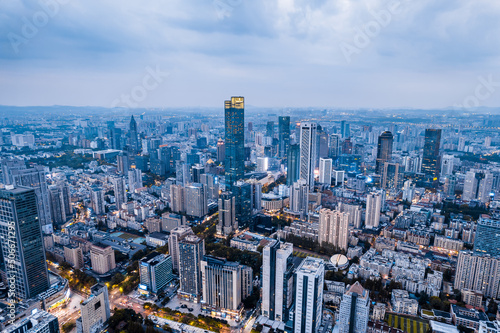 Aerial photography of Deji Plaza and Xinjiekou city skyline in Nanjing, Jiangsu, China © Govan