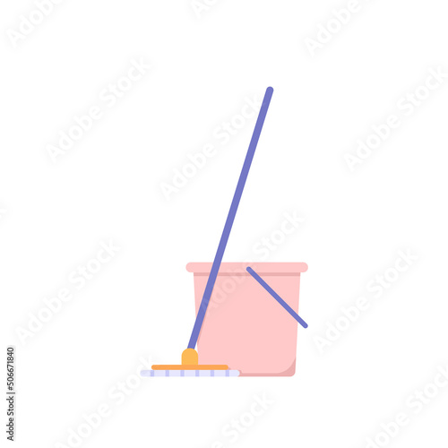 bucket and mop stick. clean tools. flat cartoon illustration. concept design. elements, icons, and symbols