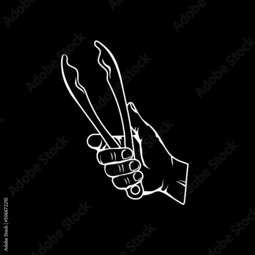 Vector illustration of a hand holding tongs
