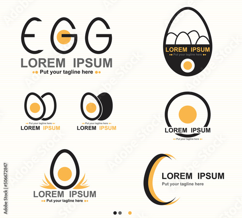 Egg Food And Farm With Line And Shape Logo Set - Vector