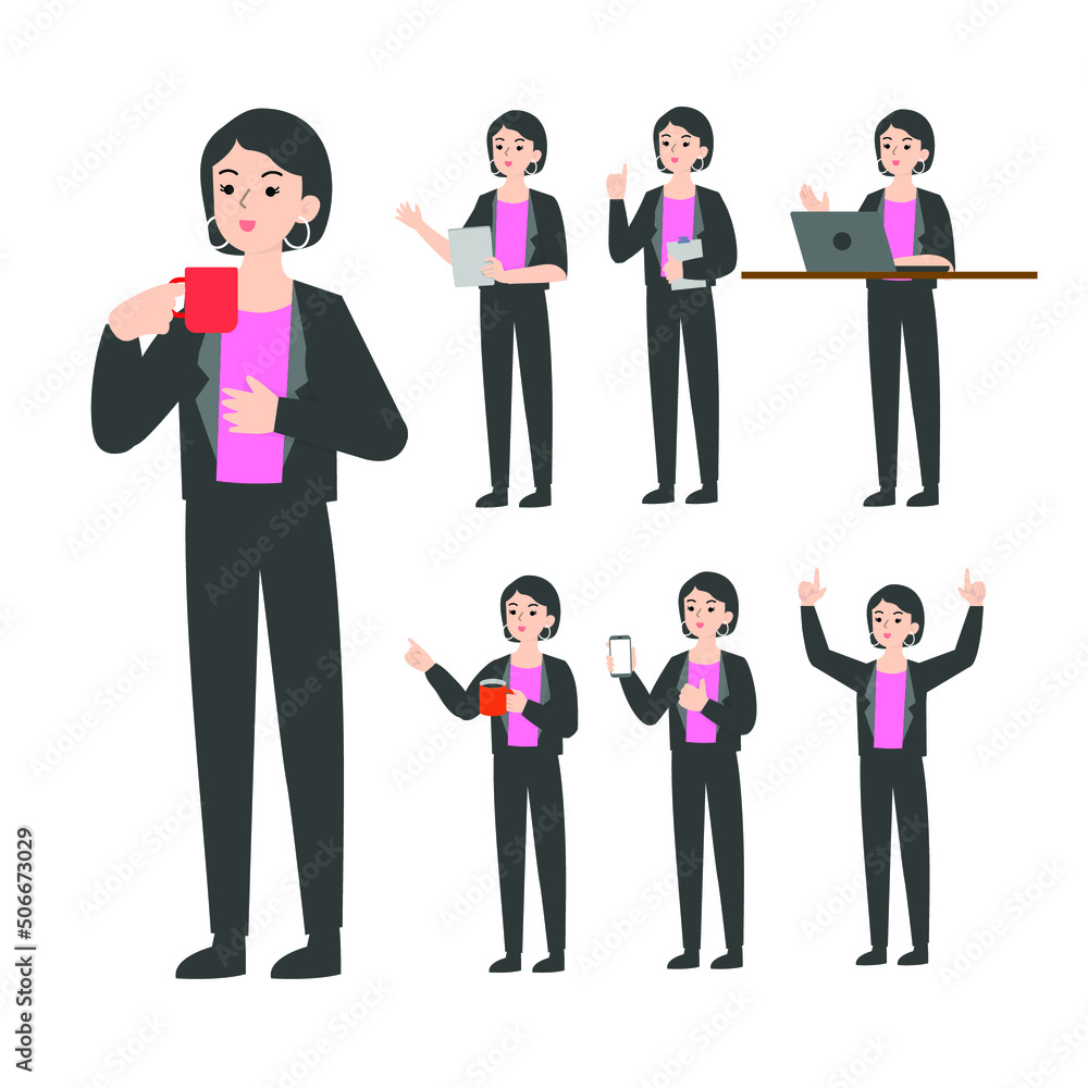 Woman Seniors working in the office presenting cartoon Woman Seniors working in the office presenting cartoon
