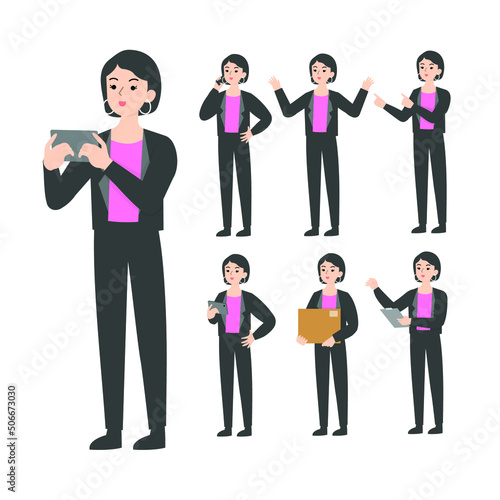 Woman Seniors working in the office presenting cartoon