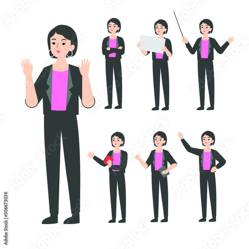 Woman Seniors working in the office presenting cartoon