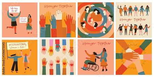 Flat illustration of a group containing inclusive and diversified people all together without any difference.