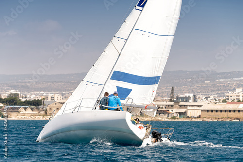 Racing keelboat during regatta competition
