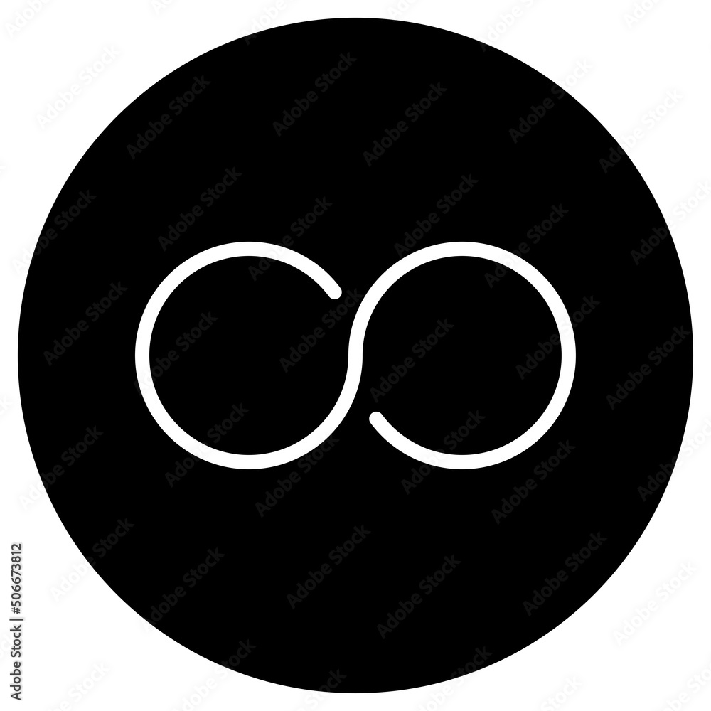 Infinity simple icon vector. Flat design. White icon on black circle. White background.ai Infinity simple icon vector. Flat design. White icon on black circle. White background.ai