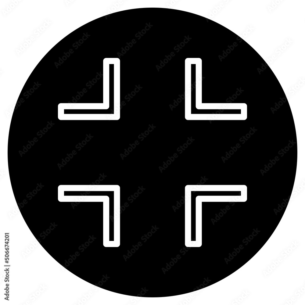 Fototapeta premium Minimize full screen icon vector. Flat design. White icon on black circle. White background.ai