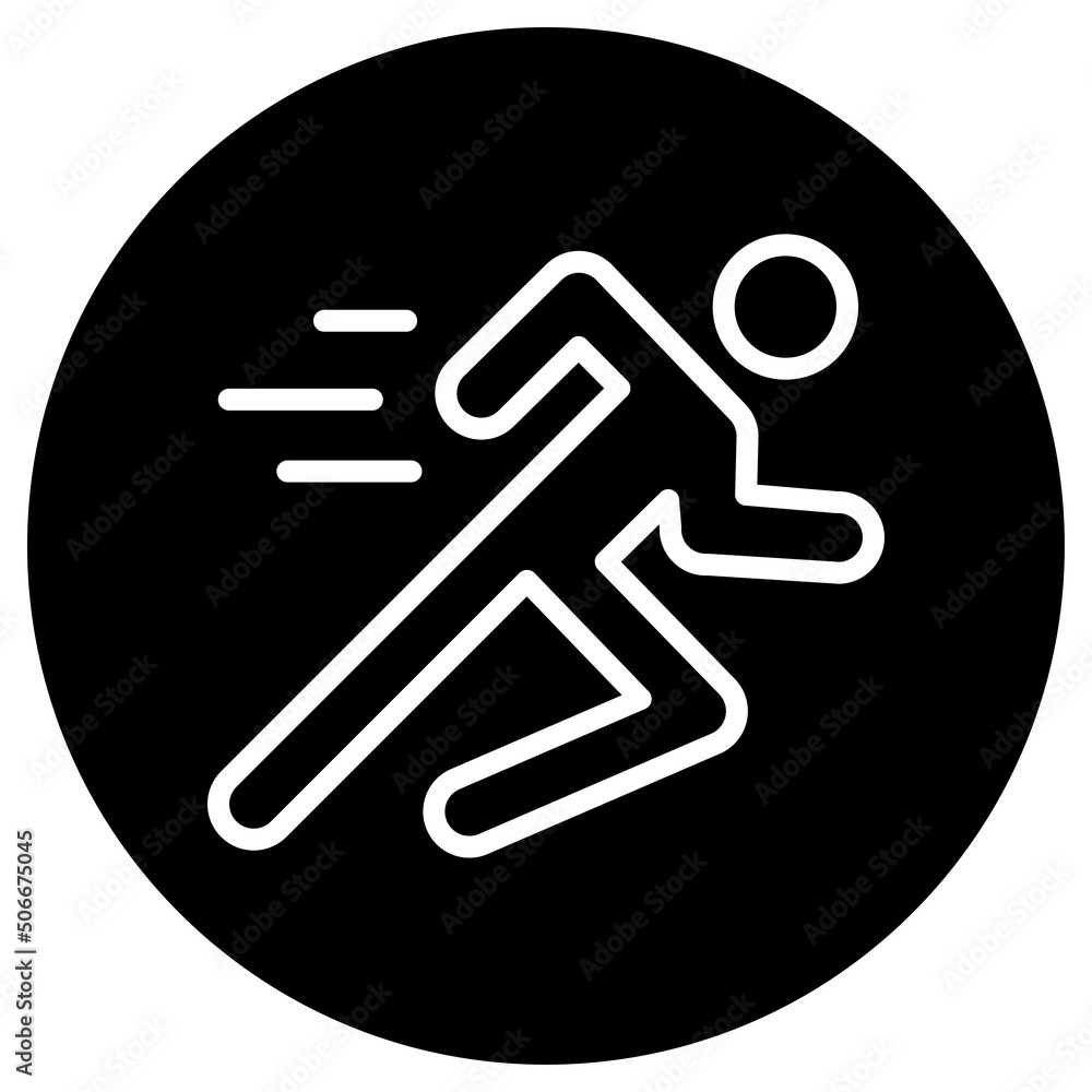 Runing man simple icon vector. Flst design. White icon on black circle. White background.ai Runing man simple icon vector. Flst design. White icon on black circle. White background.ai