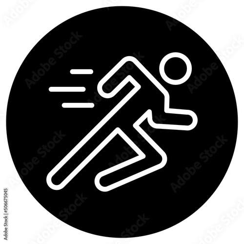 Runing man simple icon vector. Flst design. White icon on black circle. White background.ai photo