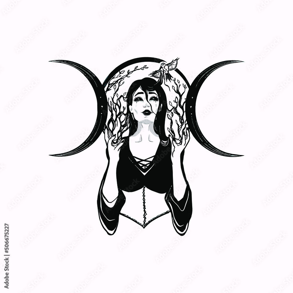 triple moon goddess vector tattoo art idea Stock Vector | Adobe Stock