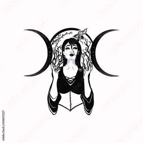 triple moon goddess vector tattoo art idea