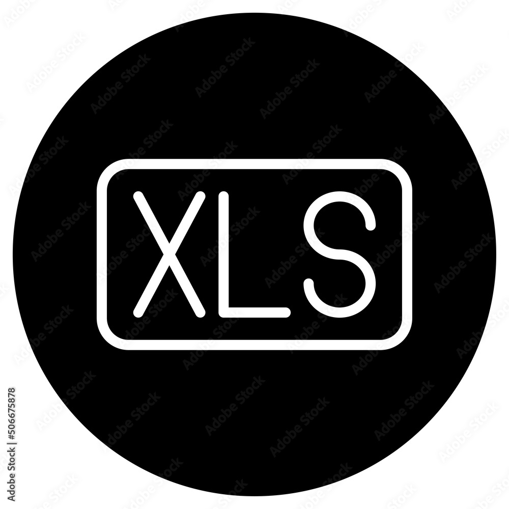 XLS simple icon vector. Flat design. White icon on black circle. White background.ai XLS simple icon vector. Flat design. White icon on black circle. White background.ai