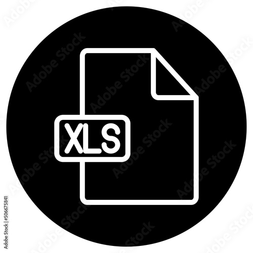 XLS file simple icon vector. Flat design. White icon on black circle. White background.ai