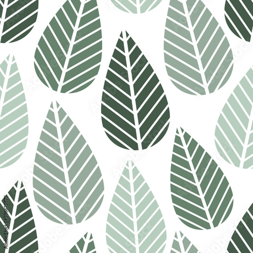Fototapeta Naklejka Na Ścianę i Meble -  Geometric leaves vector seamless pattern. Green abstract leaf silhouette  background. Graphic floral illustration. Wallpaper, backdrop, fabric, textile, print, wrapping paper or package design