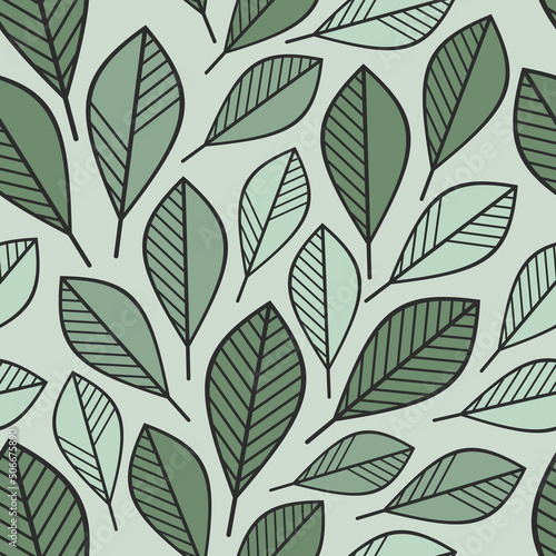 Green summer leaves vector seamless pattern. Geometric contour leaf background. Graphic abstract floral illustration. Wallpaper  backdrop  fabric  textile  print  wrapping paper or package design