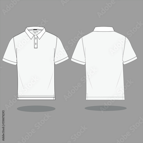 Polo Shirt  flat sketch template. Men’s Polo Shirt Technical Fashion Illustration. Polo Shirt technical sketch for tech pack design Front and Back view Vector 