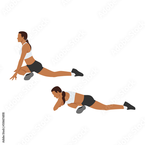Woman doing Pigeon glute stretch exercise. Flat vector illustration isolated on white background