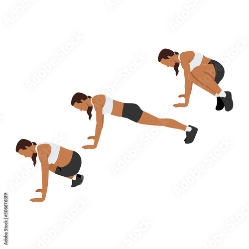 Woman doing Ski abs exercise. Flat vector illustration isolated on white background