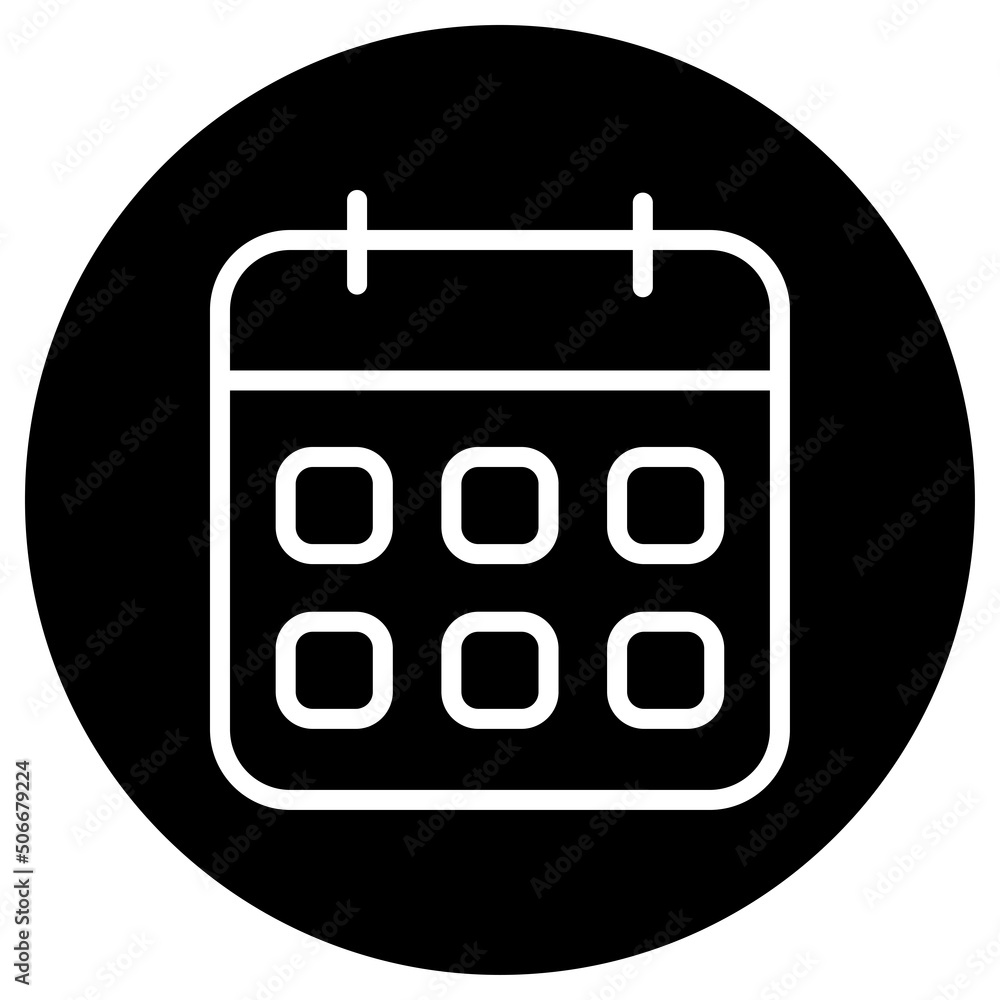 Calendar simple icon vector. Flat design. White icon on black circle. White background.ai Calendar simple icon vector. Flat design. White icon on black circle. White background.ai