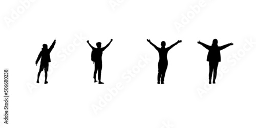 silhouette male and female standing and open arms on white background..