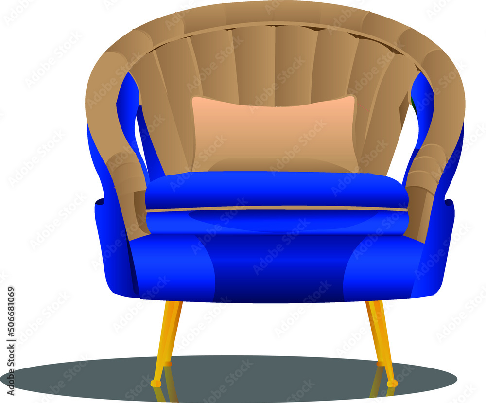 Сhic classic blue armchair with golden legs for interior design Сhic classic blue armchair with golden legs for interior design