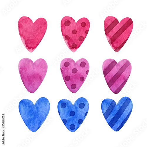 Bisexual pride - watercolor clipart with hearts. LGBTQ art, Rainbow clipart for bisexuality prints