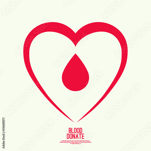 Vector icon of red heart with drop. Charitable Blood donation logo.