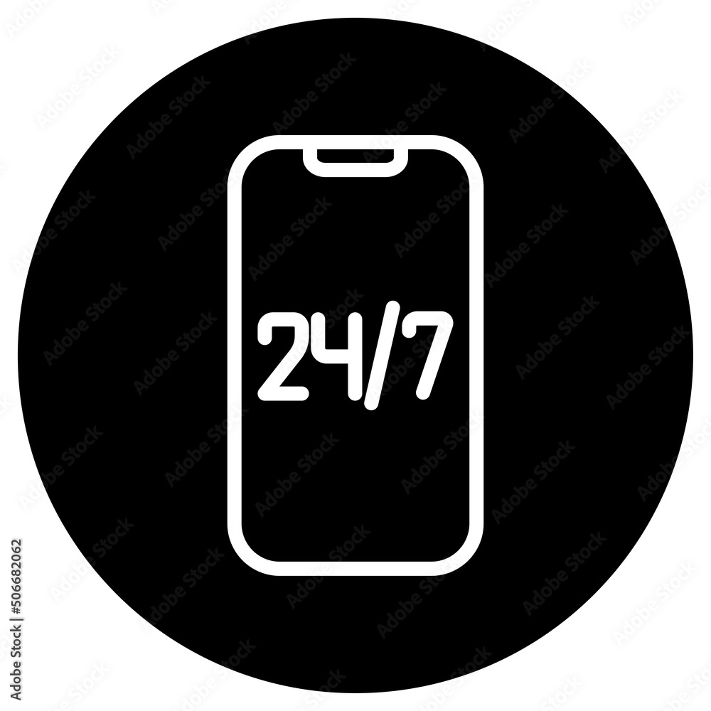 Mobile support simple icon flat design. White icon on black circle. White background.ai Mobile support simple icon flat design. White icon on black circle. White background.ai