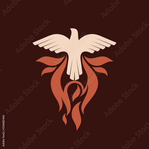 Christian illustration. A dove in a flame of fire is a symbol of the Holy Spirit.