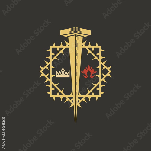 Christian illustration. Nail and crown of thorns.