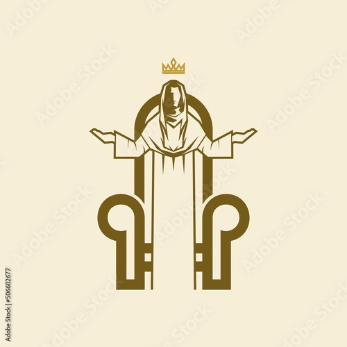 Christian illustration. Silhouette of king Jesus Christ in God's kingdom.