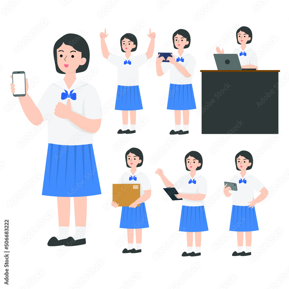 Thai student uniform cartoon presenting concept