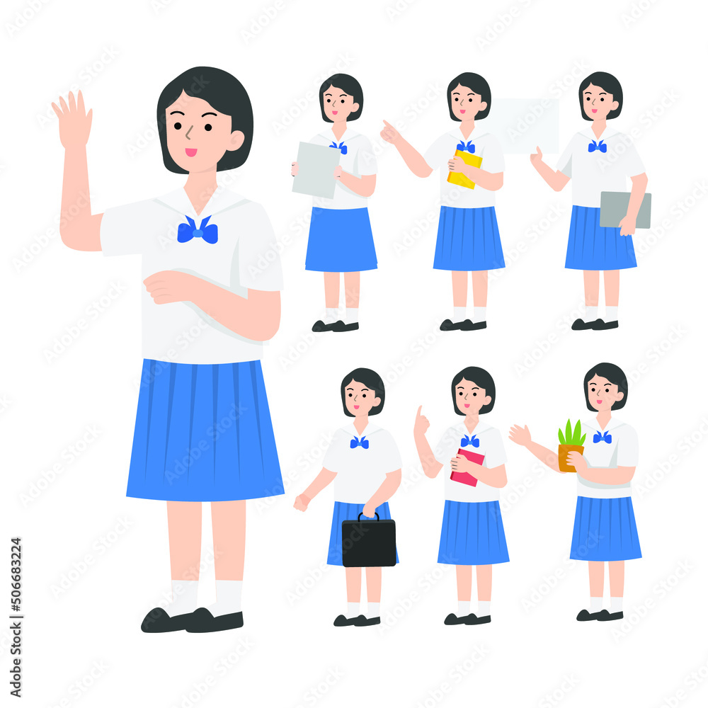 Thai student uniform cartoon presenting concept Thai student uniform cartoon presenting concept