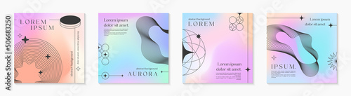 Vector mesh gradient backgrounds with wireframe geometric shapes,copy space for text.Abstract illustrations in y2k aesthetic.Pastel colors.Trendy minimalist designs for banners,social media,covers.