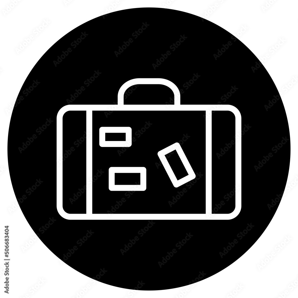 Travel bag simple icon vector. Flat design. White icon on black circle. White background.ai Travel bag simple icon vector. Flat design. White icon on black circle. White background.ai