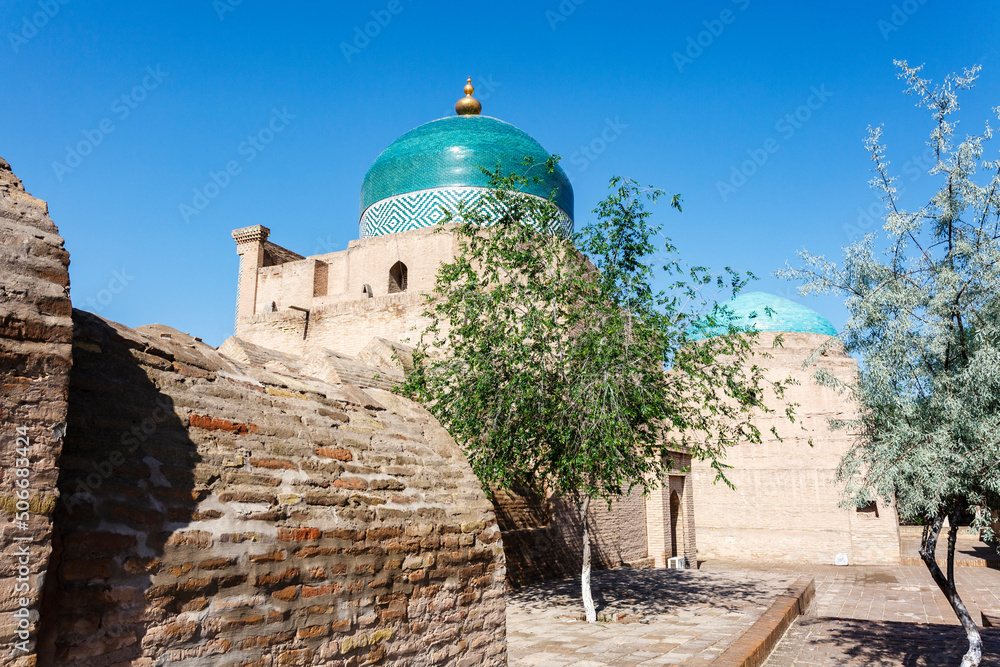 Green dome of the Juma mosque in Khiva, Uzbekistan, Central Asia