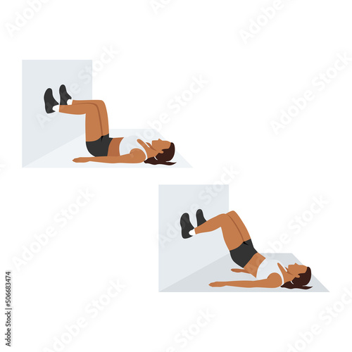 Woman doing Wall bridge exercise. Flat vector illustration isolated on white background