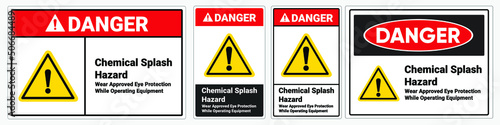 Safety sign Chemical Splash Hazard . Danger sign. OSHA and ANSI standard sign.