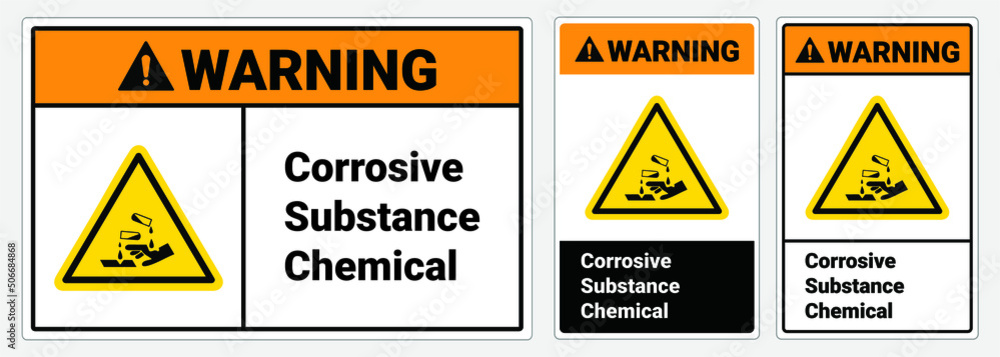 Safety sign
Corrosive substance chemical. Osha and ANSI standard. Warning sign. Safety sign
Corrosive substance chemical. Osha and ANSI standard. Warning sign.
