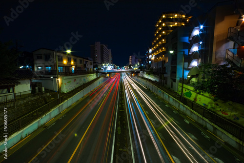 A night traffic jam at the downtown street in Tokyo wide shot