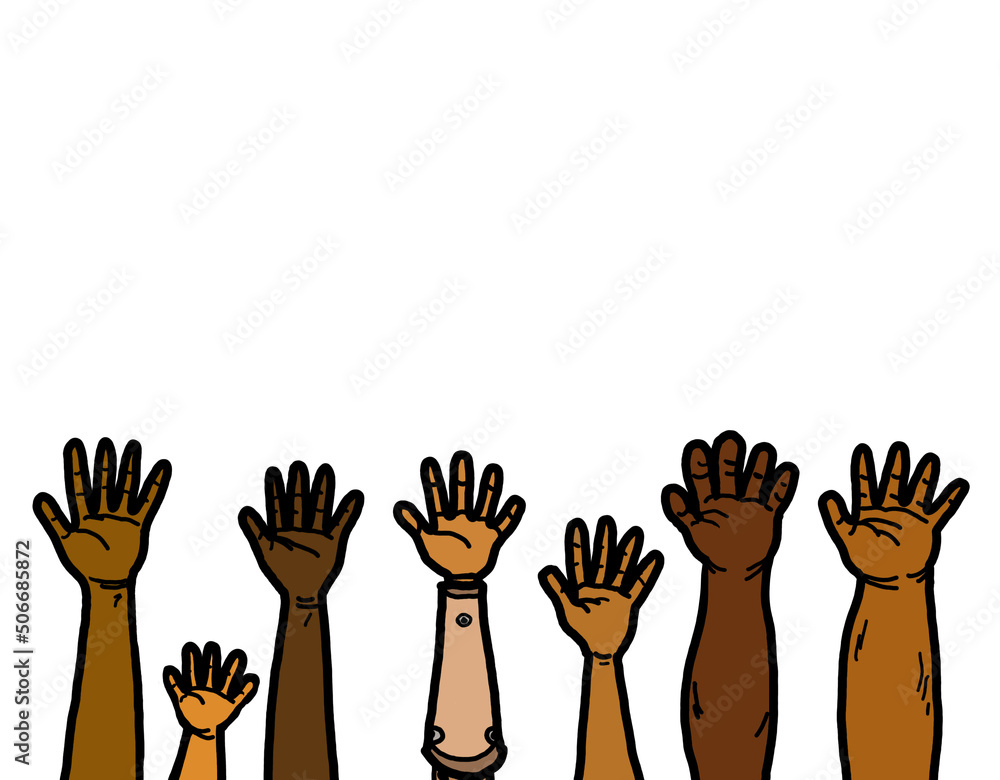 Group of black African American hand raised equality diversity