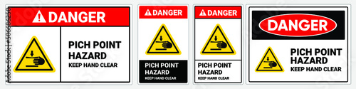 Safety sign Pich point hazard keep hand clear. Danger sign. OSHA and ANSI standard sign. 